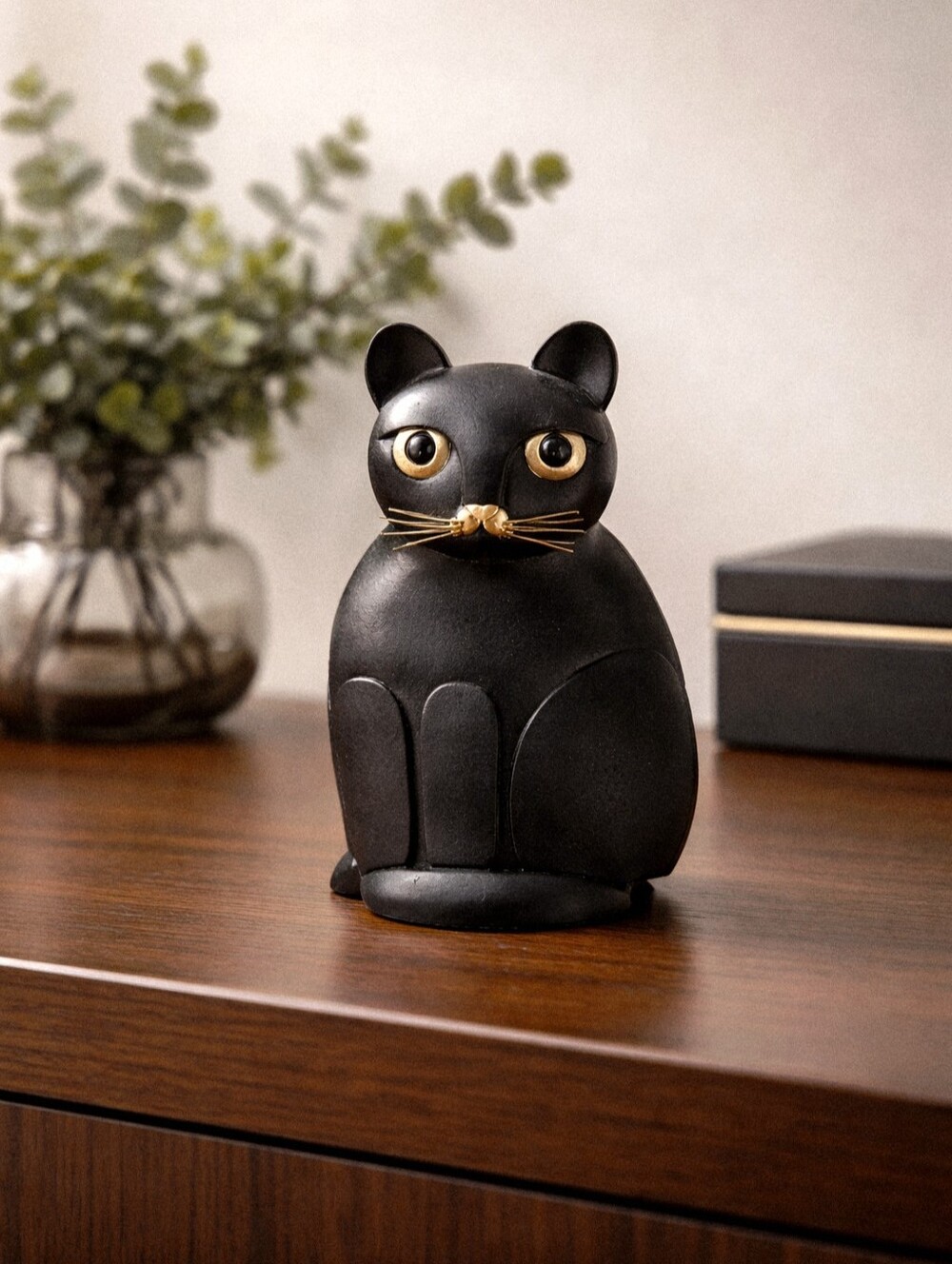 Art Deco Metal Bronze Cat Taper Candle Holder